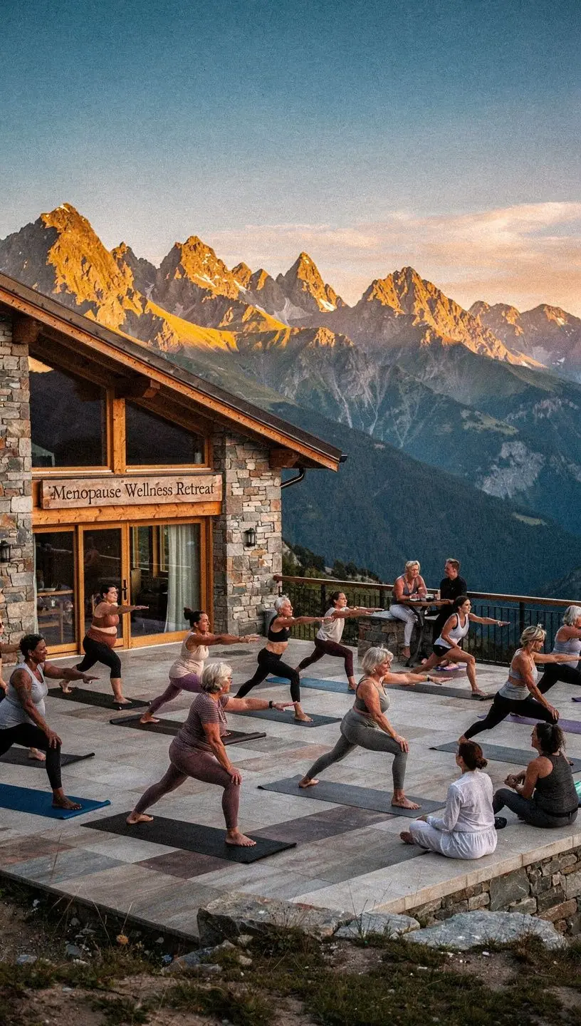 Clase de yoga al aire libre, enfocada en el bienestar durante la menopausia.